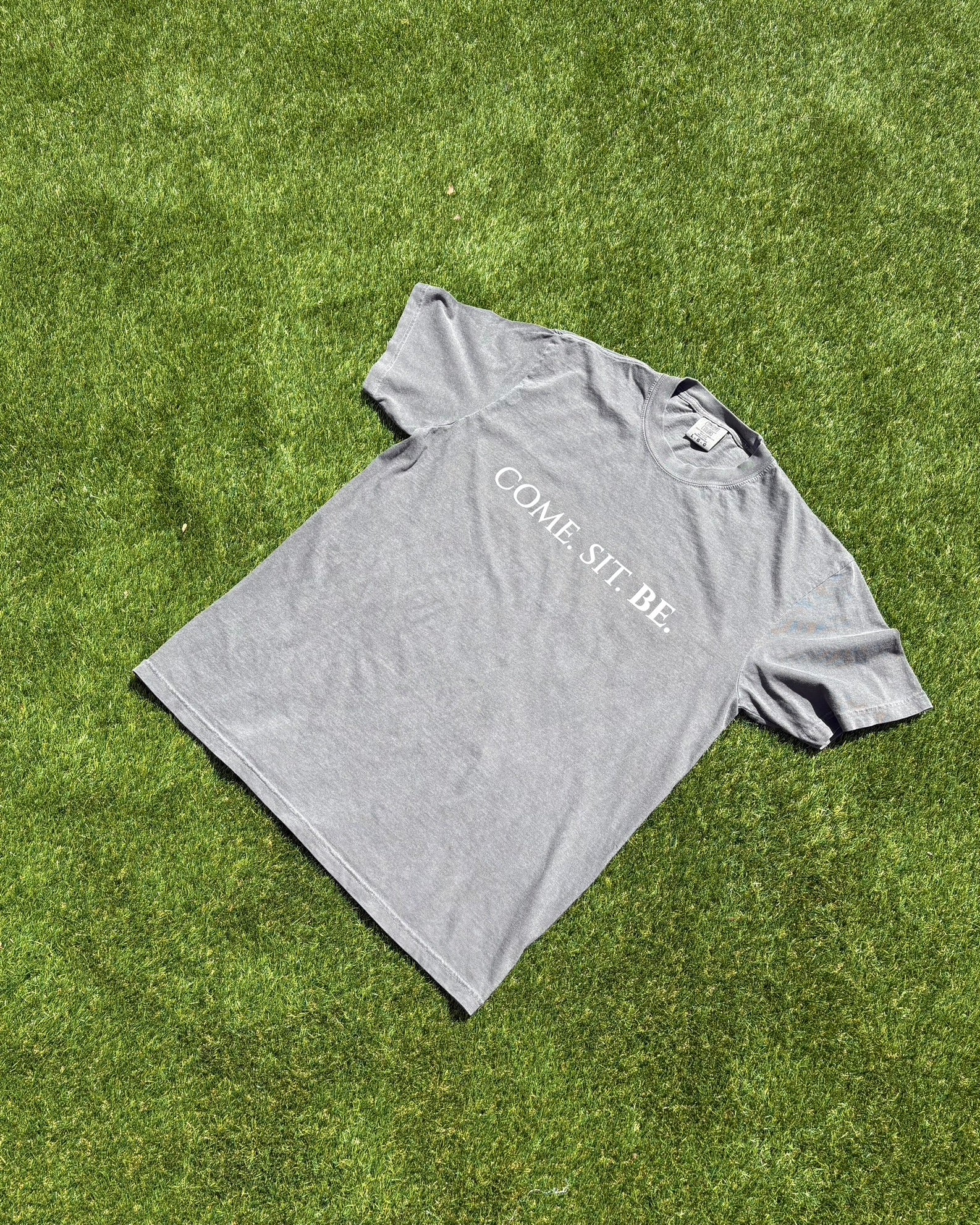 Come. Sit. Be. Tee – Garment-Dyed Mindfulness, Black & Pepper