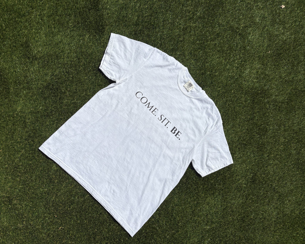 Come. Sit. Be. Tee – Garment-Dyed Mindfulness, White